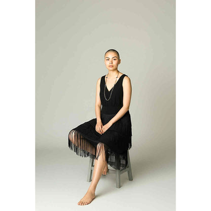 ONLY ONE!!! 1960s Lilli Diamond Black Crepe Fringe Party Dress – Vintage
