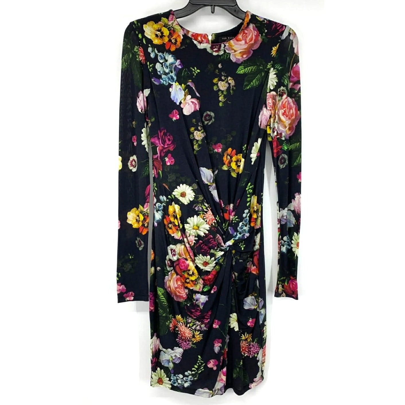 ONLY ONE!!! Ted Baker London Izzie Black Floral Knot Front Dress ~ Size 2