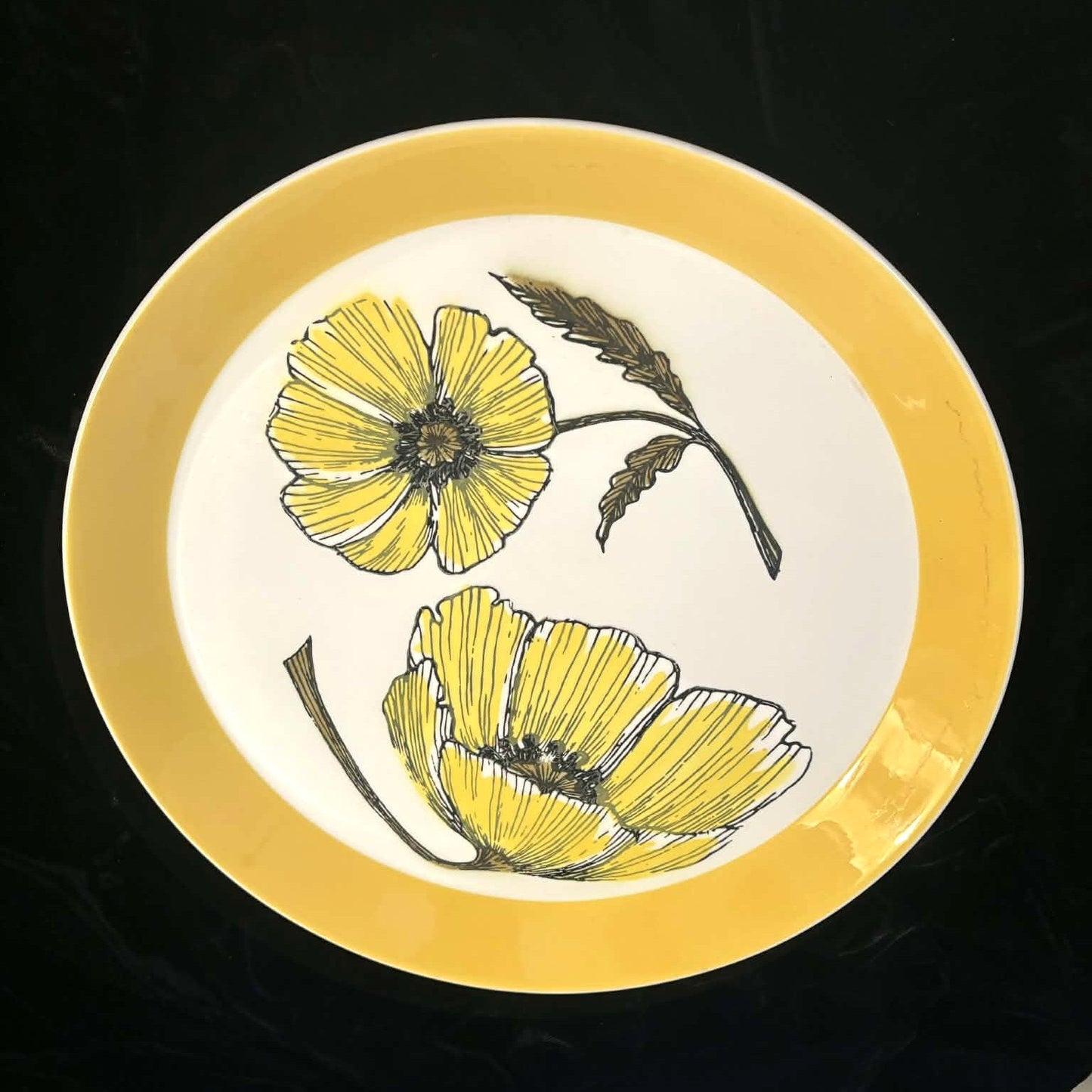 ONLY ONE!!! Vintage Large Mikasa Duplex MCM Yellow Floral Plate Ben Seibel