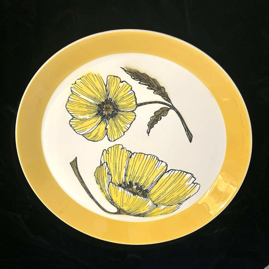 ONLY ONE!!! Vintage Large Mikasa Duplex MCM Yellow Floral Plate Ben Seibel