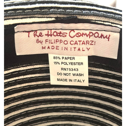 ONLY ONE!!! The Hats Company Filippo Catarzi Italy Black White Stripe Wide Brim Sun Hat EUC!