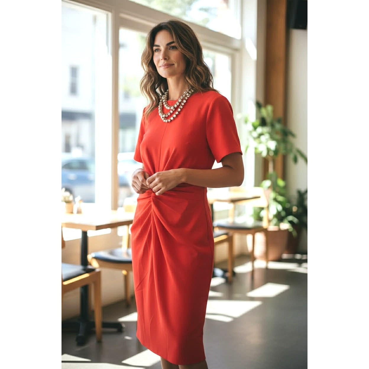 ONLY ONE!!! Böhmé Orange Knot-Front Midi Dress XS – Viscose Linen Blend