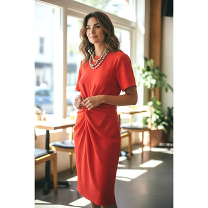 ONLY ONE!!! Böhmé Orange Knot-Front Midi Dress XS – Viscose Linen Blend