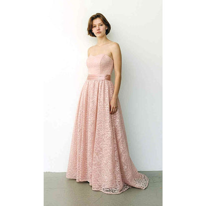 ONLY ONE!!! Vintage 1970s Gunne Sax Pink Lace Strapless Gown with Satin Bow – Size 3