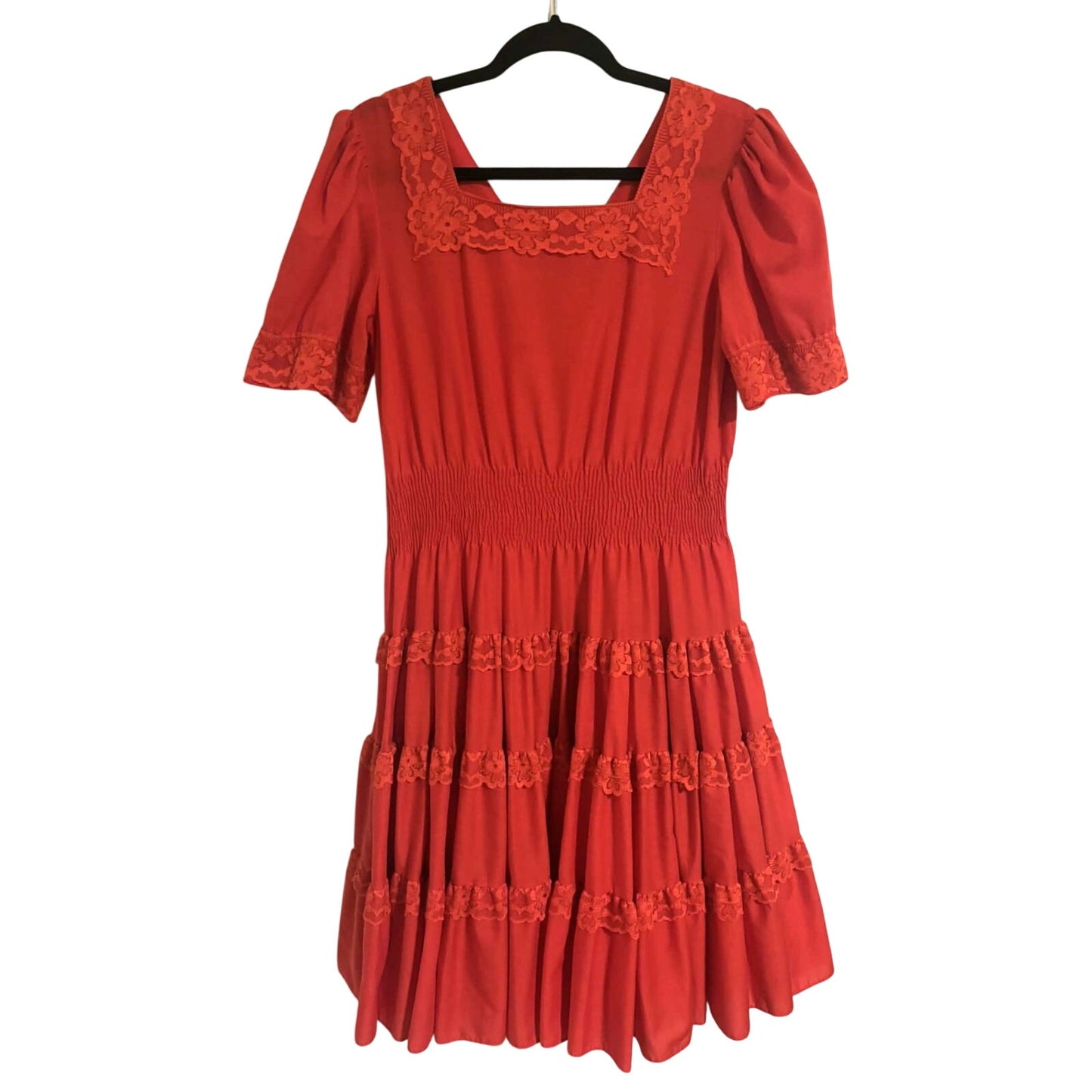 ONLY ONE!!! Vintage 1970s Partners Please Red Square Dance Dress ~ Size 14