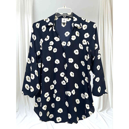 cabi Go To Sheer Floral Button-Up Blouse | Navy & White | Curated Classic