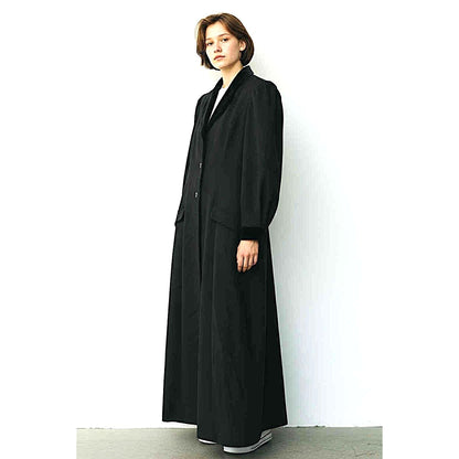 Vintage Laura Ashley Black Wool Velvet Trim Dress / Duster | UK Made