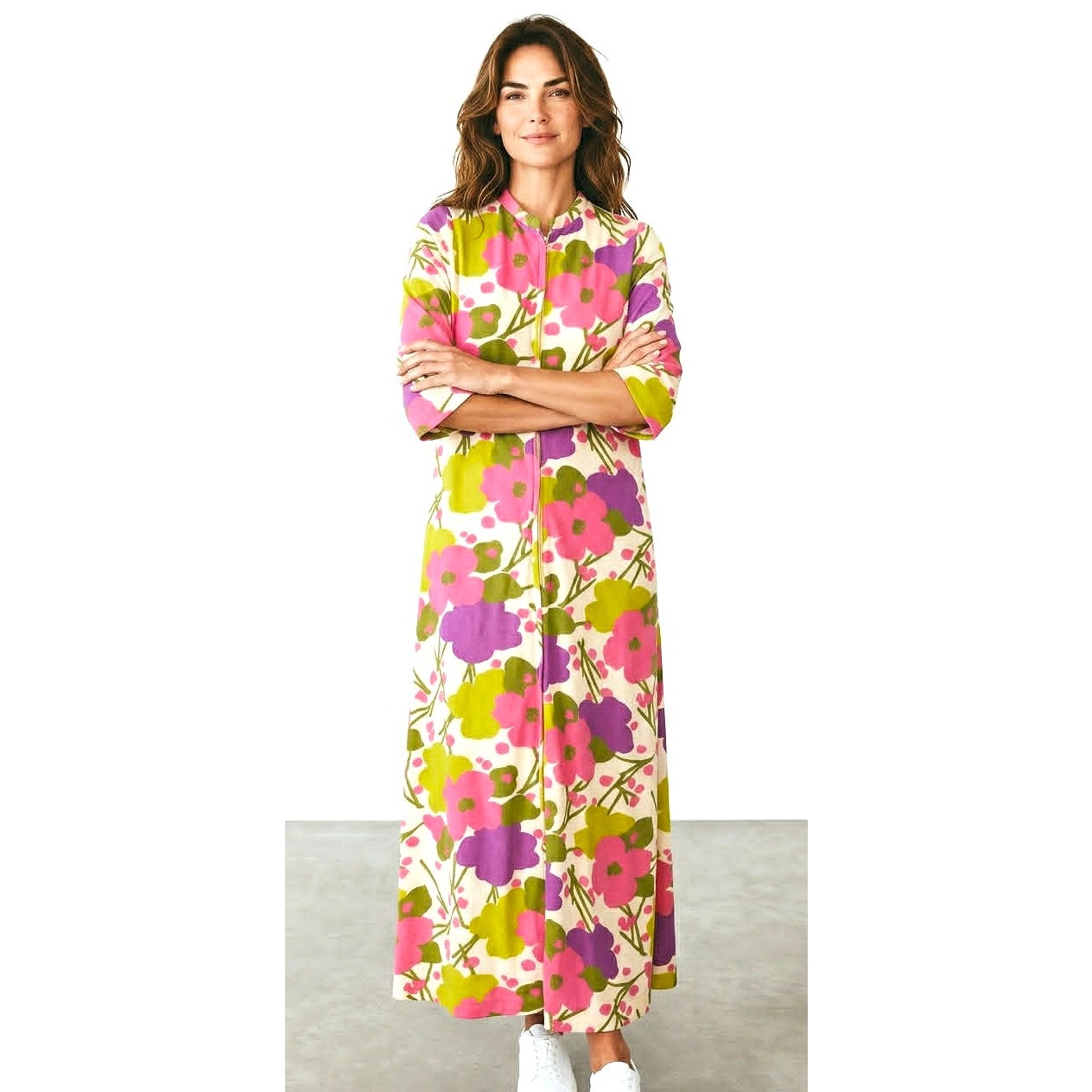Vintage 1970s Fashions by Marilyn NY Floral Zip Front Robe