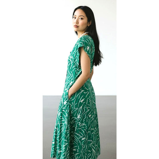 Vintage Neil Martin Green Abstract Print Fit & Flare Midi Dress | Size 12