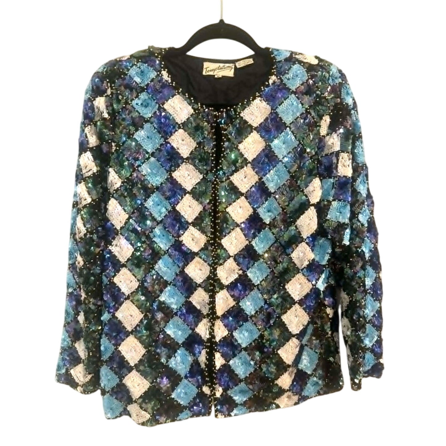 Vintage 1980s Sequin Silk Jacket Temptations ~ Size M