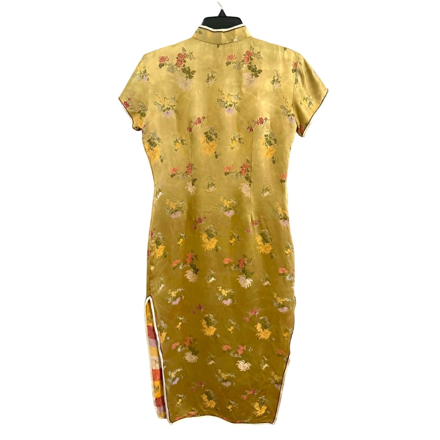 Vintage Gold Cheongsam Satin Dress Size 38