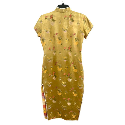 Vintage Gold Cheongsam Satin Dress Size 38
