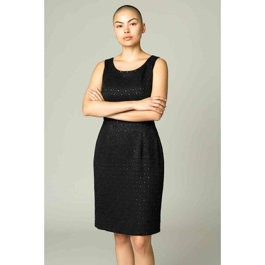 ONLY ONE!!! Vintage 1960s Black Sleeveless Brocade Cocktail Dress w/Silver Metallic Dots ~ Size M/L