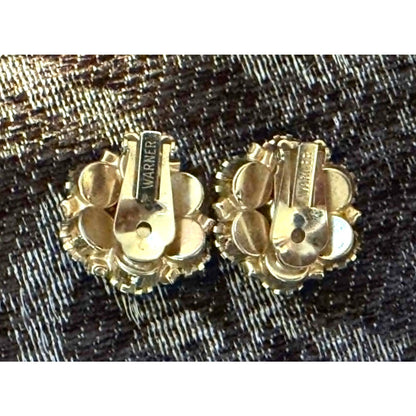 Vintage Warner Yellow Rhinestone Brooch Earrings Set