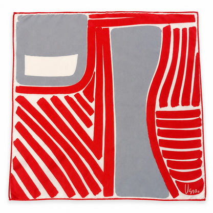 Vintage Vera Neumann Abstract Silk Blend Scarf Red Gray Japan 23x23