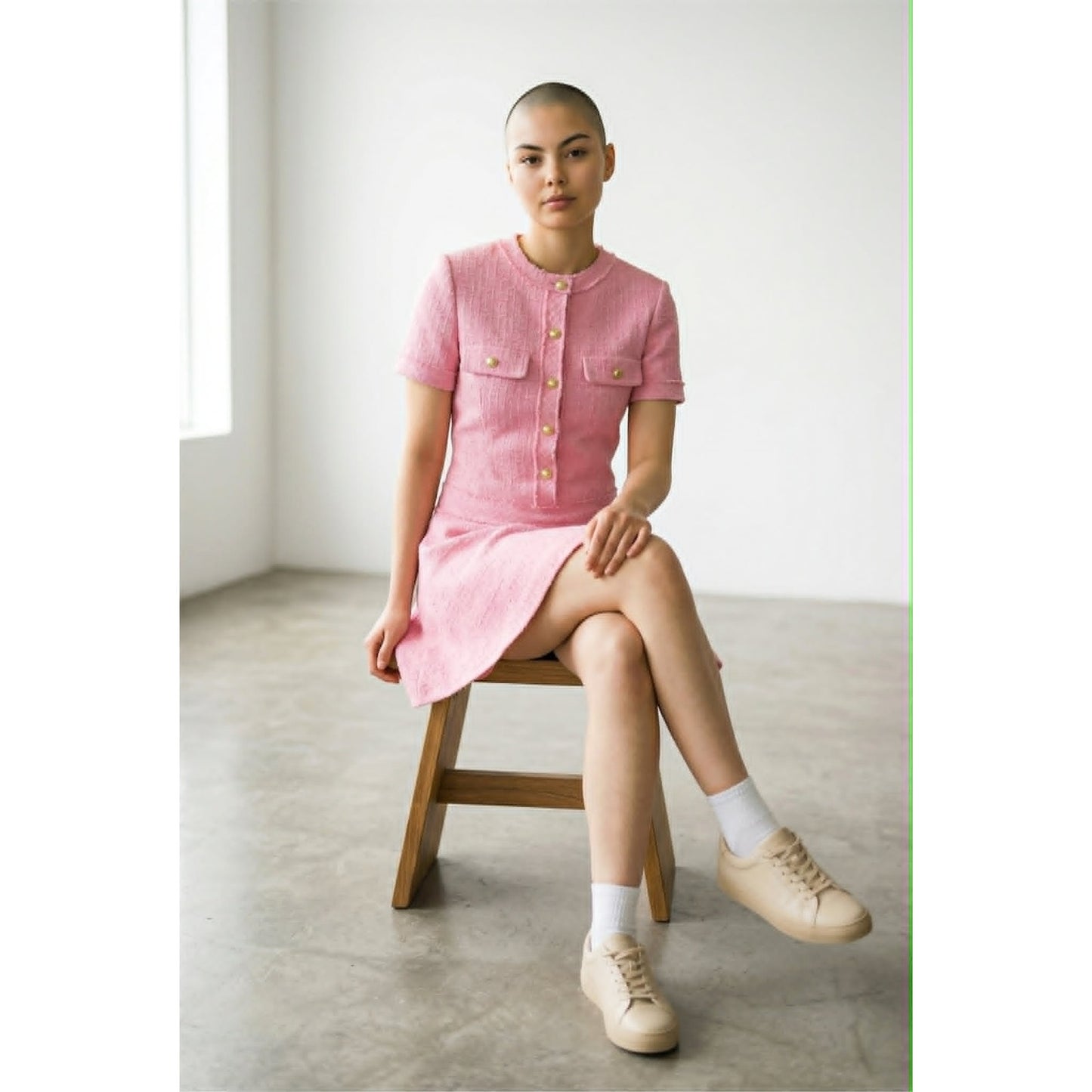 Zara Pink Tweed Drop Waist Mini Dress M