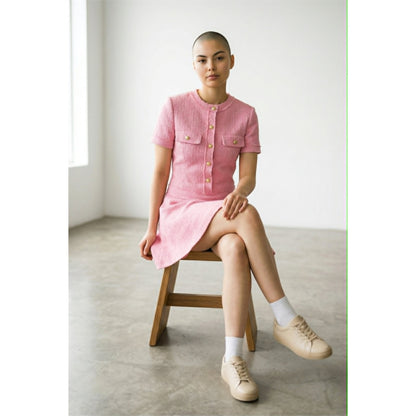Zara Pink Tweed Drop Waist Mini Dress M
