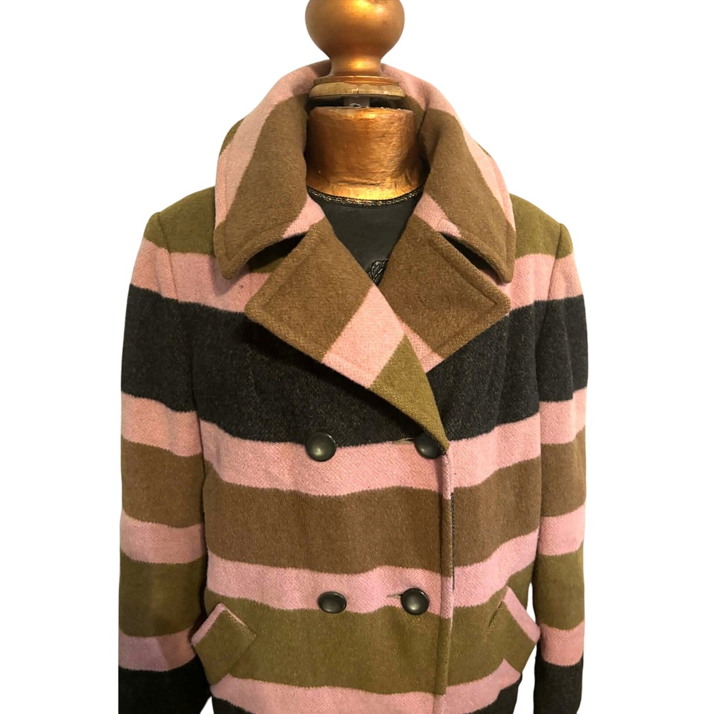 Vintage Betty Rose Striped Wool Coat | Mod 60s–70s Statement
