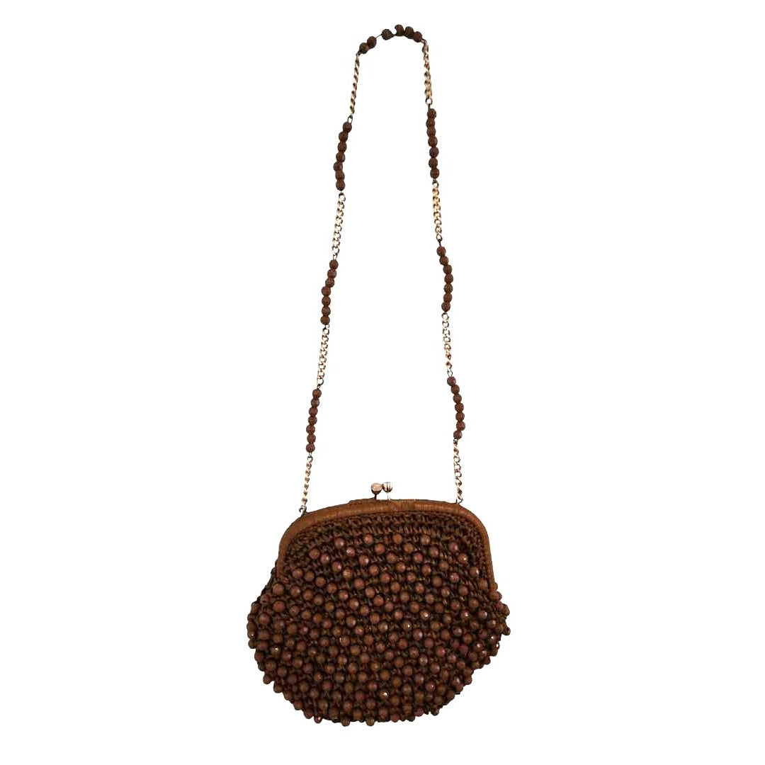 ONLY ONE!!! Vintage 1950s BROADWAY Brown Straw Beaded Handbag Made Japan