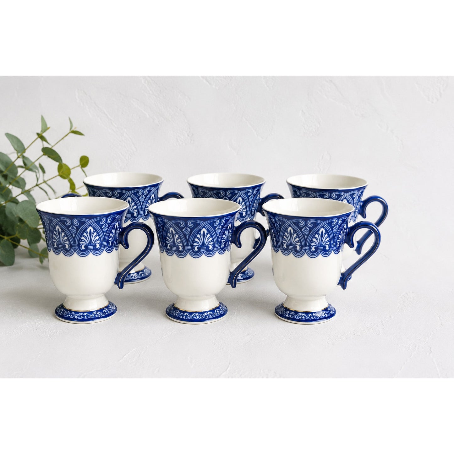 Bombay Company Vintage Bombay Blue & White Pedestal Tea Cups Set of 6