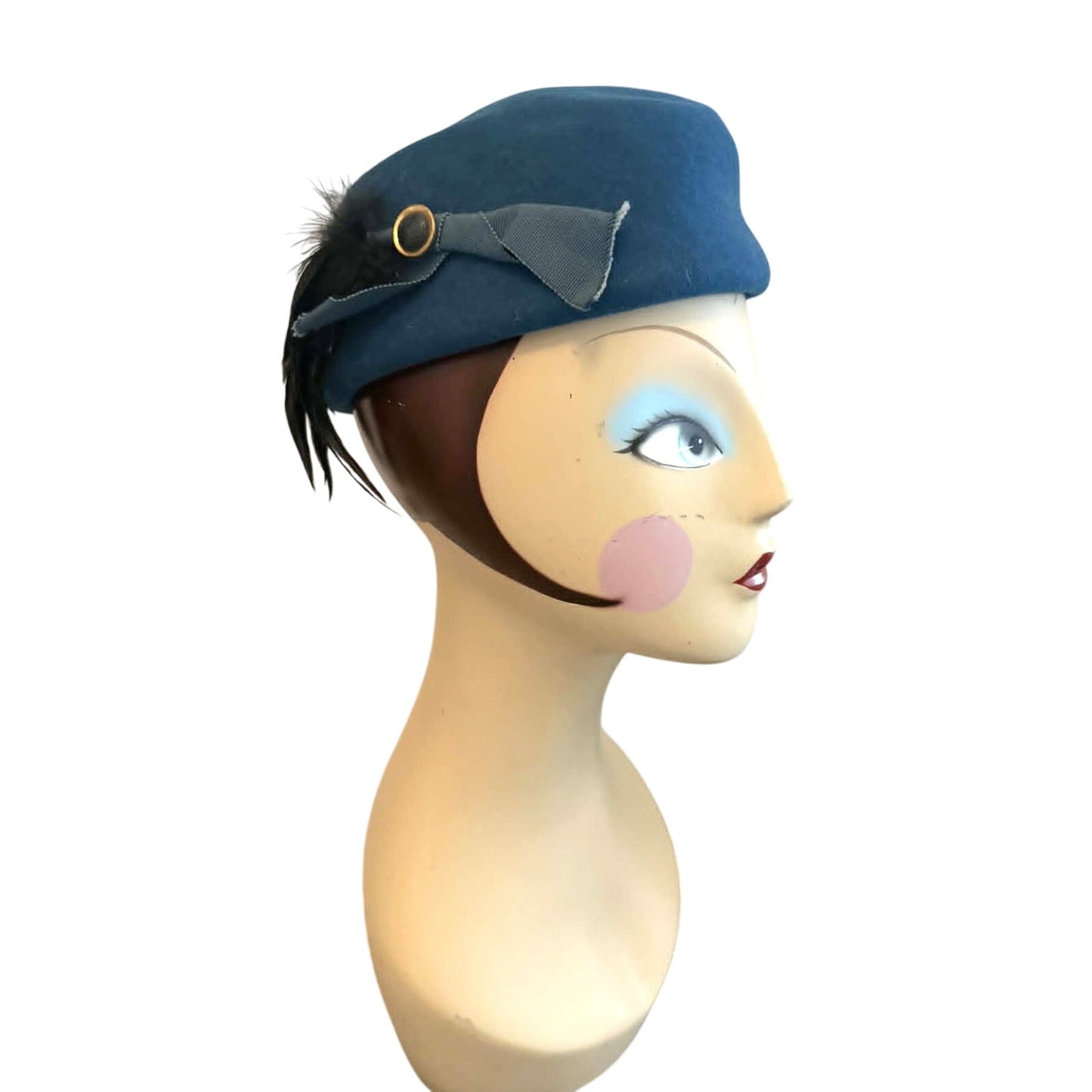 Vintage 80s Liz Claiborne Blue Wool Felt Pillbox Hat