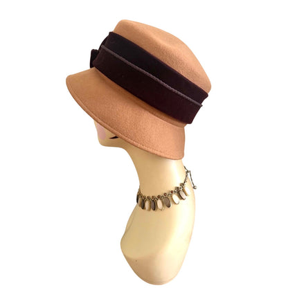 Vintage Galliano Sorbatti Italian Wool Cloche Hat Velvet Fur Italy