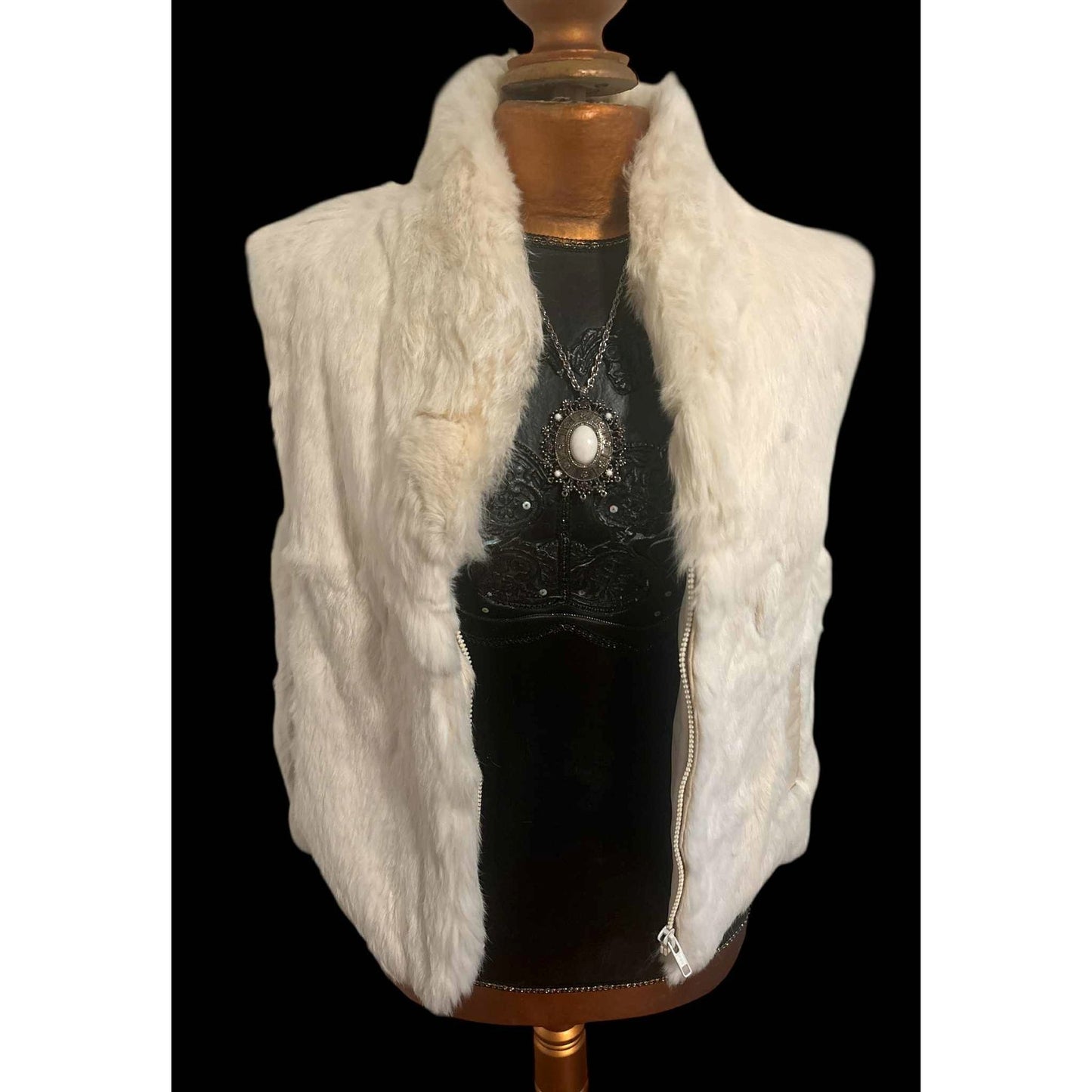 ONLY ONE!!! Vintage Split End Ltd. Boho Genuine Cream Rabbit Fur Vest Size L