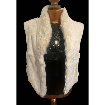 ONLY ONE!!! Vintage Split End Ltd. Boho Genuine Cream Rabbit Fur Vest Size L