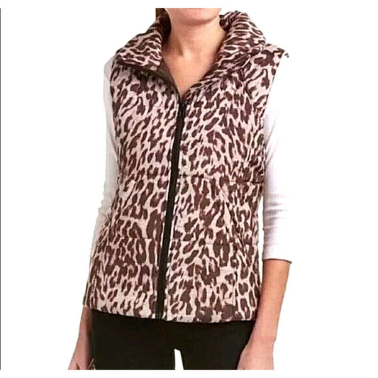 cabi Juliet Leopard Print Puffer Vest | Brown | Curated Classic