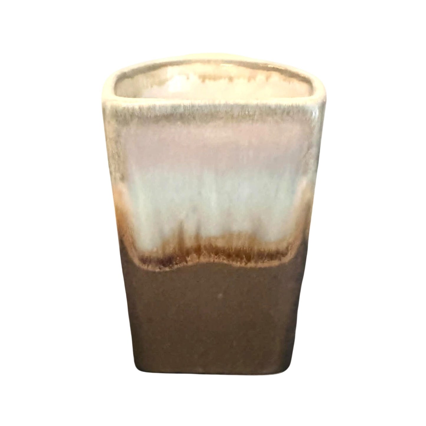 Vintage Studio Pottery Mug Drip Glaze Brown Cream MCM Handmade 4.5” MINT COND!