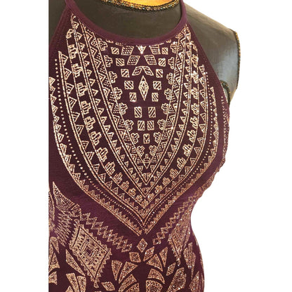 ONLY ONE!!! Vintage 90s Metallic Plum & Gold Halter Evening Gown by JUMP (Size 3/4)