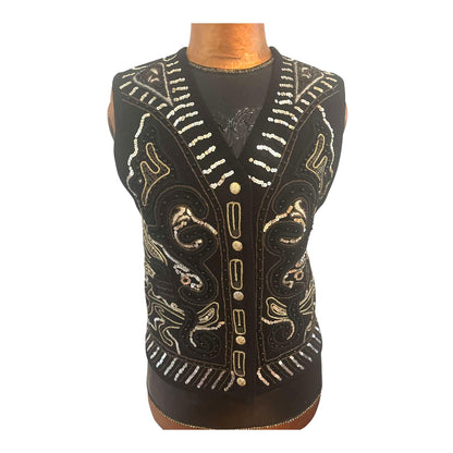 ONLY ONE!!! Vintage 1980s OUTLANDER Black Wool Vest w/Sequins Size M