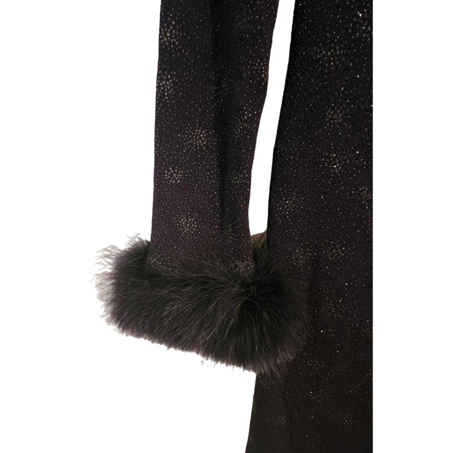 ONLY ONE!!! Vintage Evenings By Allen B Long Black Stretch Sparkle Gown ~ Feather Sleeve Cuffs 4