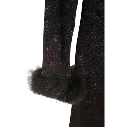 ONLY ONE!!! Vintage Evenings By Allen B Long Black Stretch Sparkle Gown ~ Feather Sleeve Cuffs 4