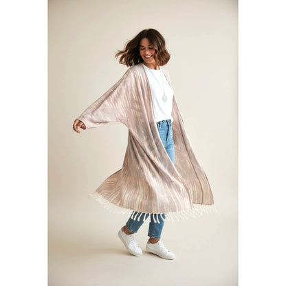 Soft Surroundings Tassel Boho Kimono Duster – XL Neutral Wrap Cardigan