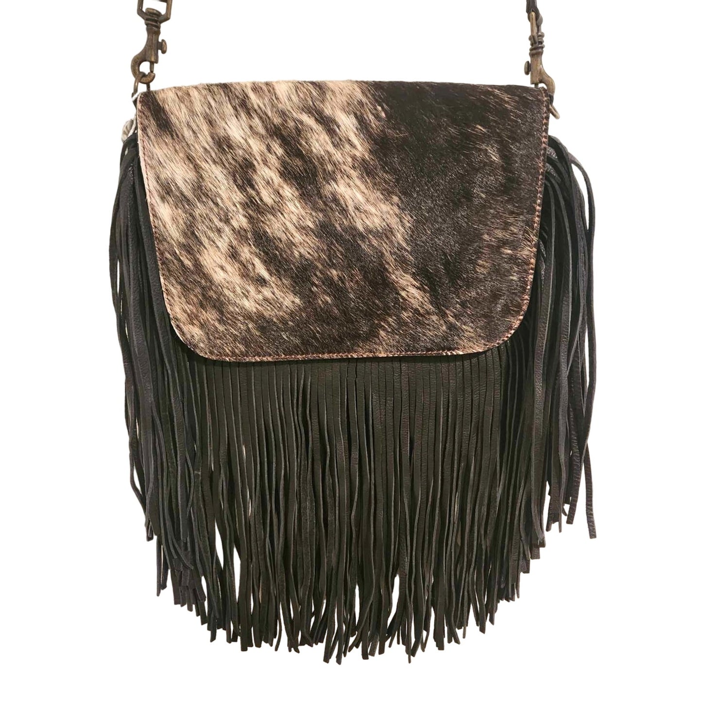 ONLY ONE!!! Origene Designer $495 Leather Fringe Crossbody Black/Cream Luxury Handbag