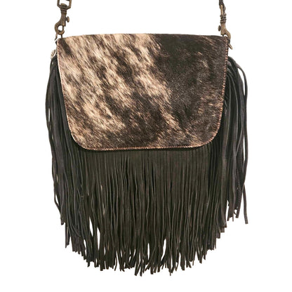 ONLY ONE!!! Origene Designer $495 Leather Fringe Crossbody Black/Cream Luxury Handbag