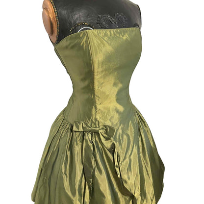 ONLY ONE!!! Vintage Jessica McClintock Green Taffeta Strapless Party Dress Size 8