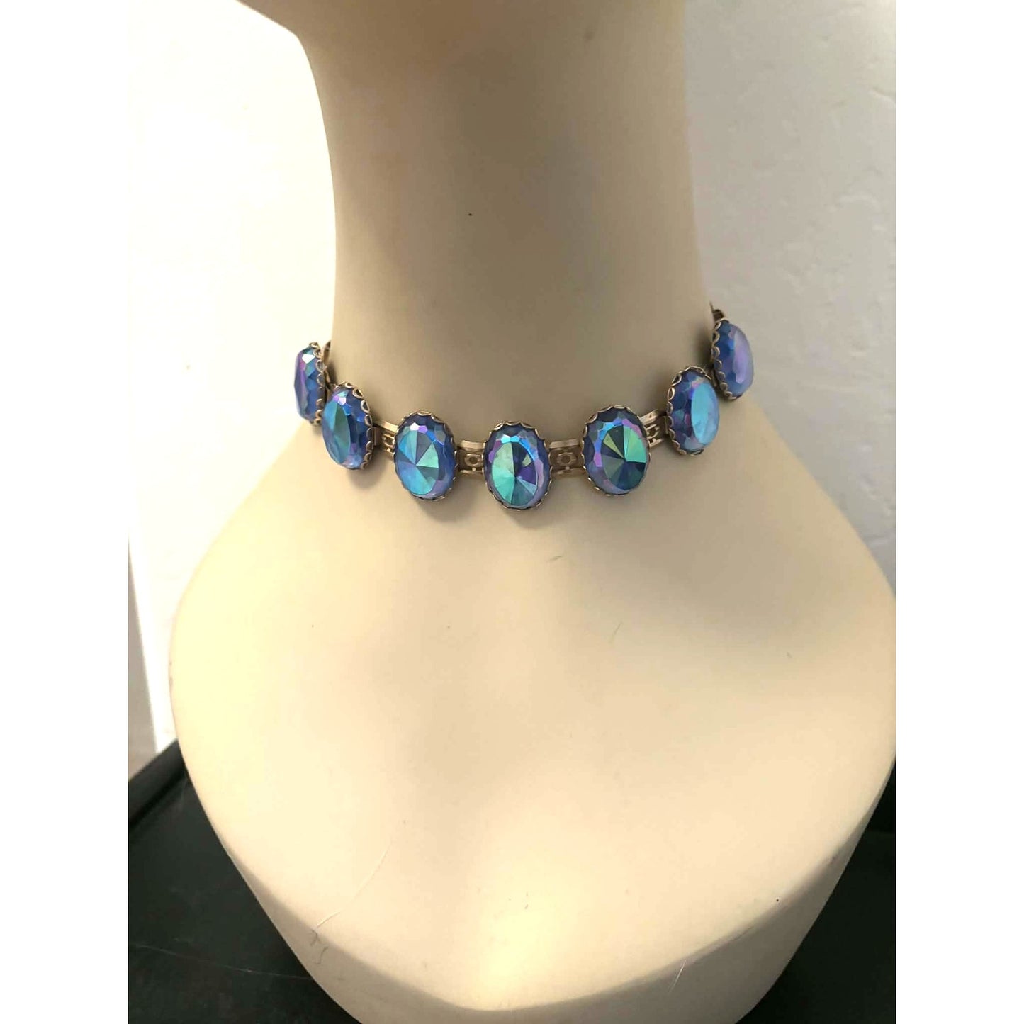 Mid-Century Blue Rhinestone Choker Necklace