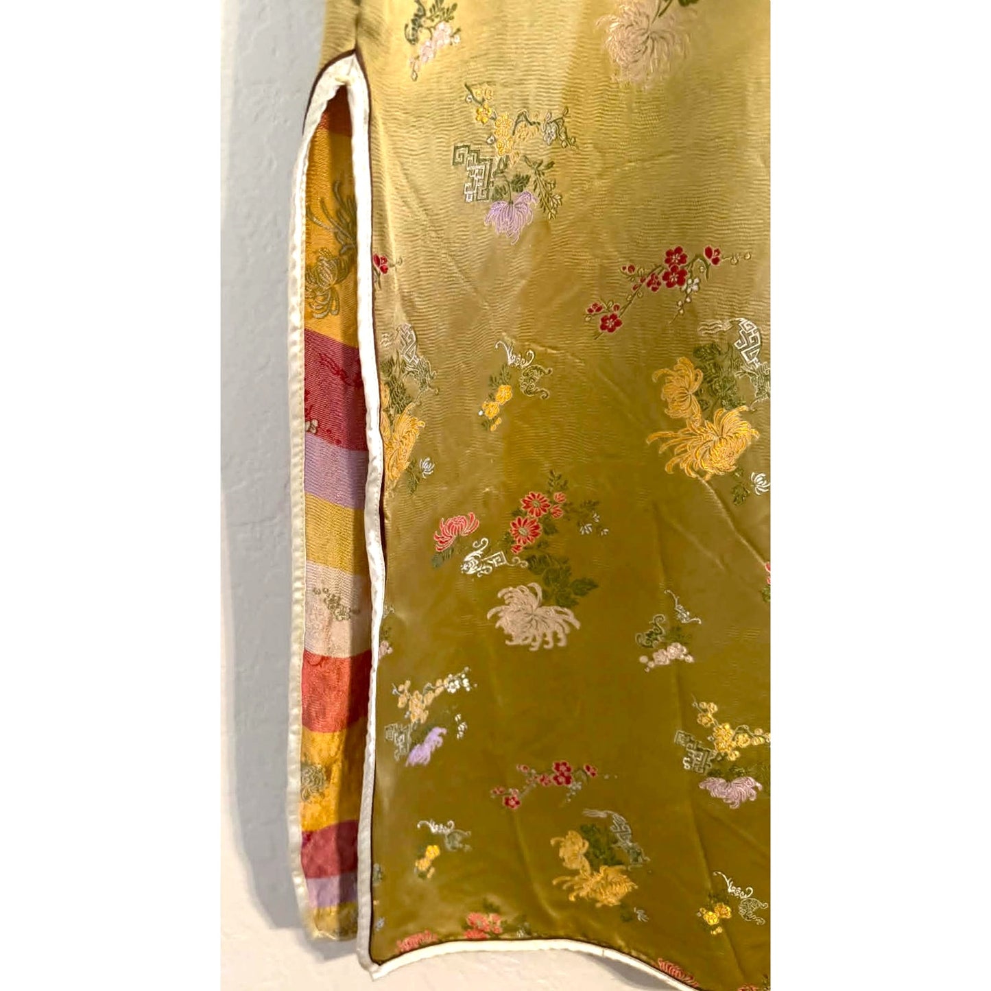 Vintage Gold Cheongsam Satin Dress Size 38