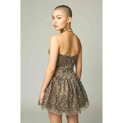 ONLY ONE!!! Vintage Jessica McClintock Gold Strapless Lace Party Dress Size 6P