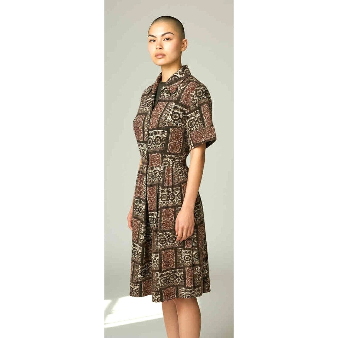 ONLY ONE!!! Vintage Carol Brent 1960s Cotton Tribal Print Day Dress ~ Size S