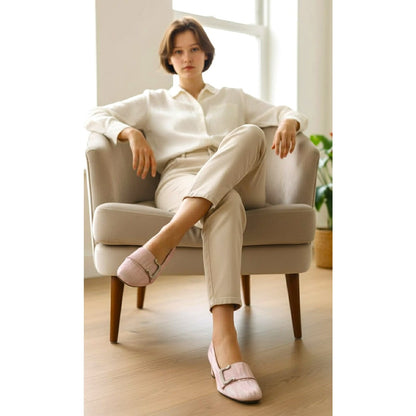 1960s Color Mate Pink & Silver Rhinestone Buckle Heels – Size 9 AA