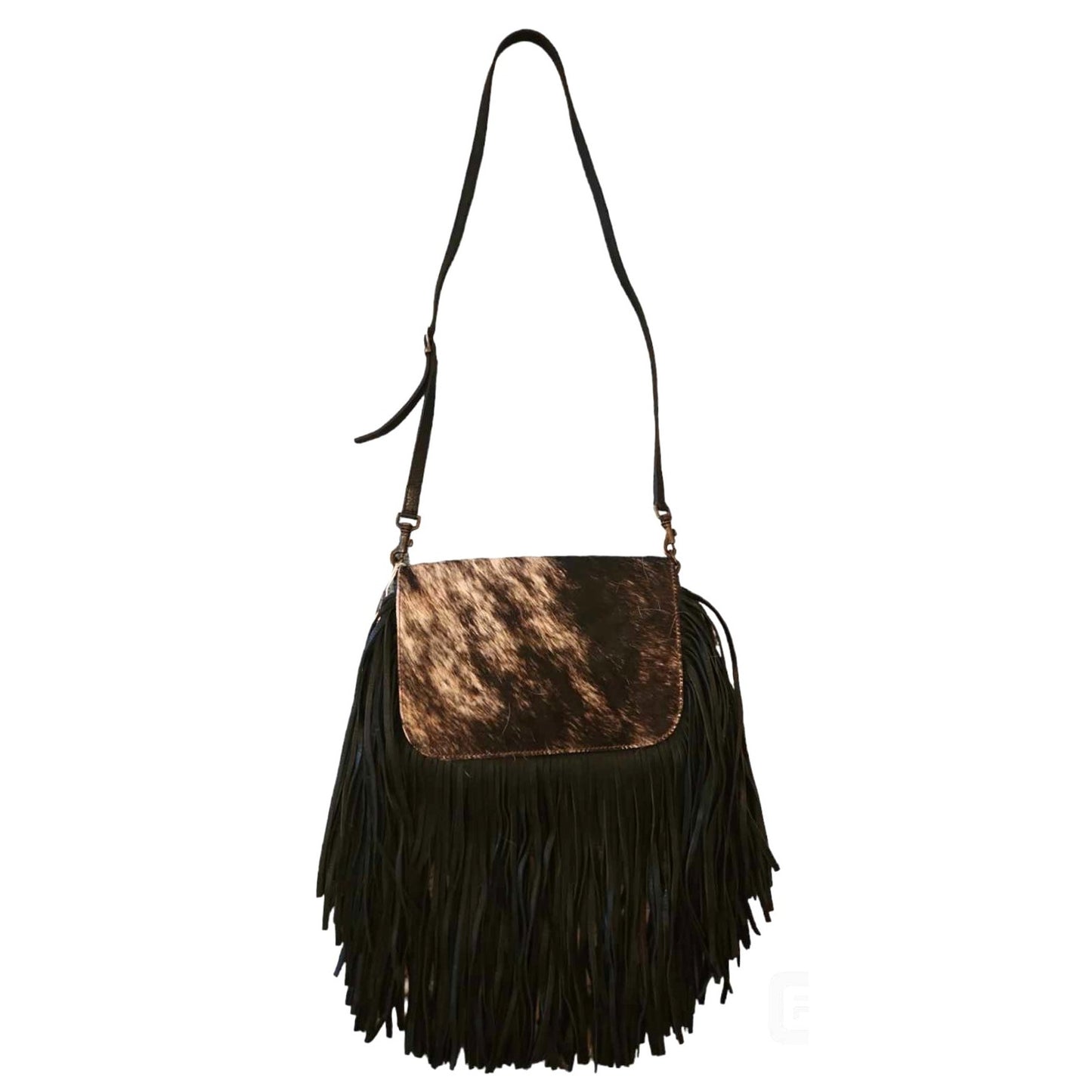 ONLY ONE!!! Origene Designer $495 Leather Fringe Crossbody Black/Cream Luxury Handbag