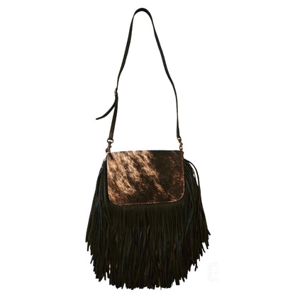 ONLY ONE!!! Origene Designer $495 Leather Fringe Crossbody Black/Cream Luxury Handbag