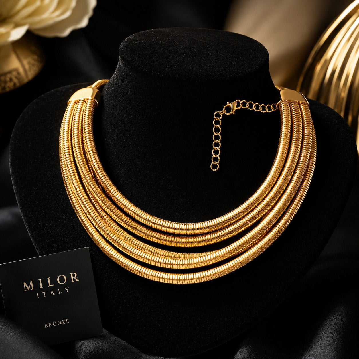 Milor Italy Bronze 5 Strand Gold Tone Statement Collar Necklace Adjustable 22.5”