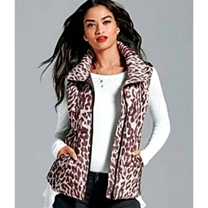 cabi Juliet Leopard Print Puffer Vest | Brown | Curated Classic