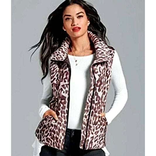 cabi Juliet Leopard Print Puffer Vest | Brown | Curated Classic