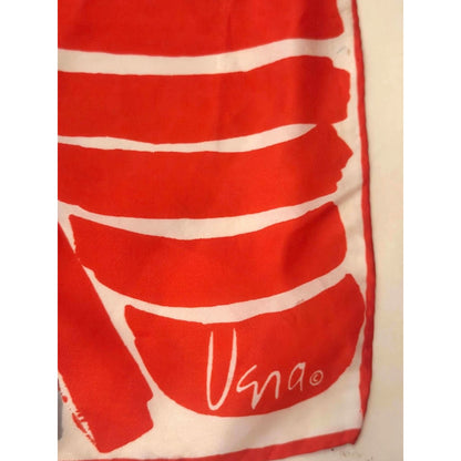 Vintage Vera Neumann Abstract Silk Blend Scarf Red Gray Japan 23x23