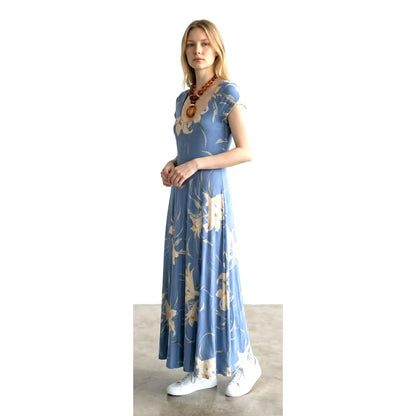 Chaps Blue Floral Maxi Dress S 100% Cotton